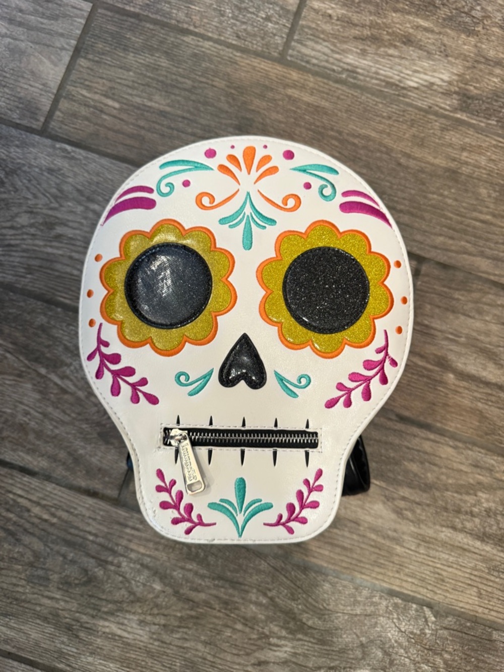 Disney Day of the Dead White Skull Crossbody Bag with Colorful Floral Accents